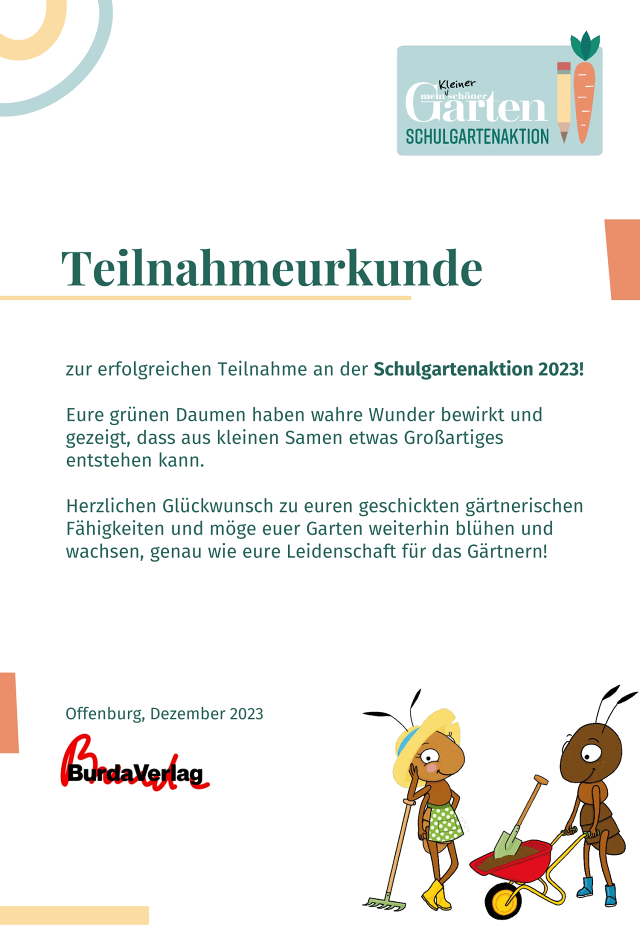 Teilnehmerurkunde Schulgartenaktion 2023